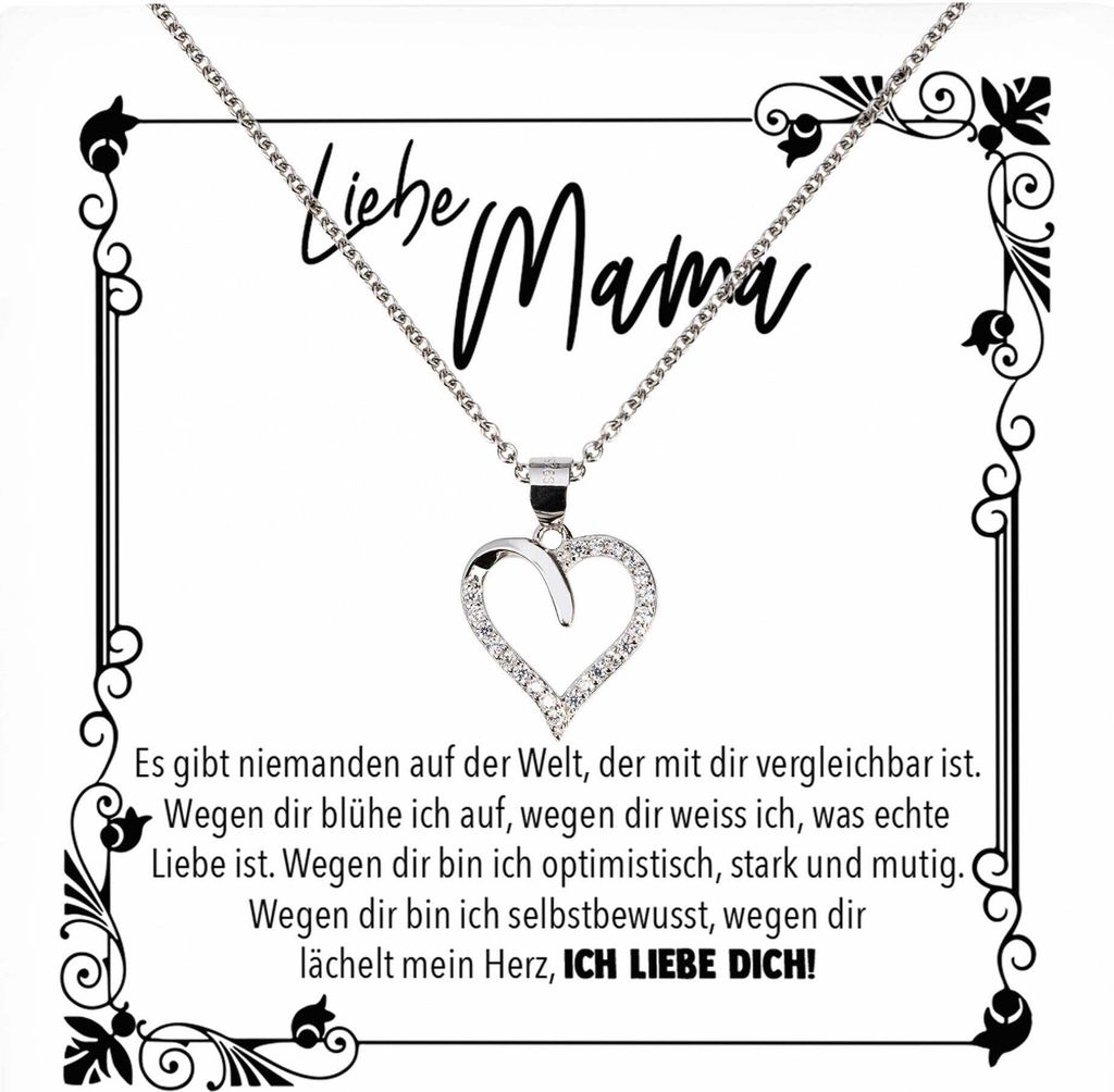 22Feels Echt Silber Halskette - Liebe Mama Geschenk Geburtstag Muttertag Mutter Schmuck Set für Frauen - Herz Anhänger, Karte