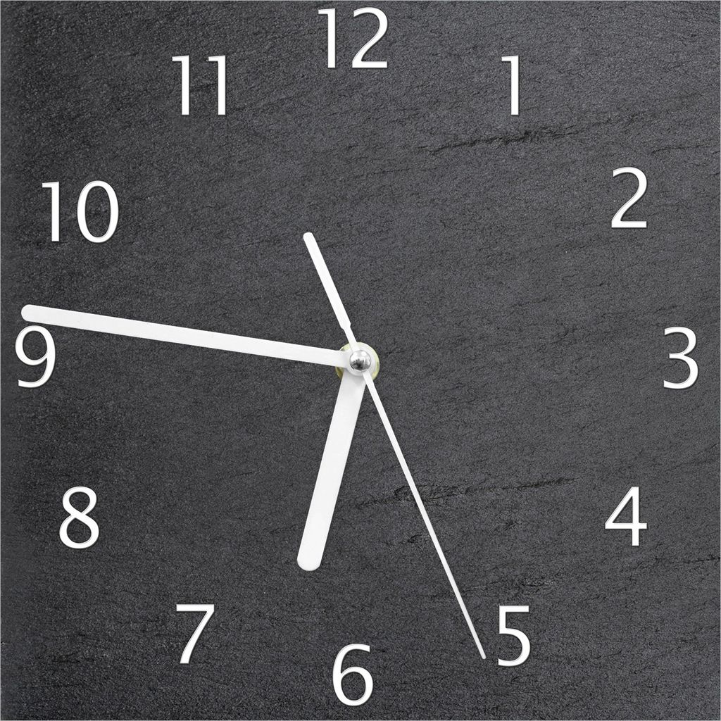 Wallario Design Wanduhr Schwarze Schiefertafel Optik - Steintafel aus Echtglas, Größe 20 x 20 cm