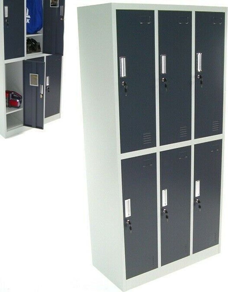 Spind 6-Fächer Sechserspind Garderobenschrank Umkleidespind Metall Schrank 57022