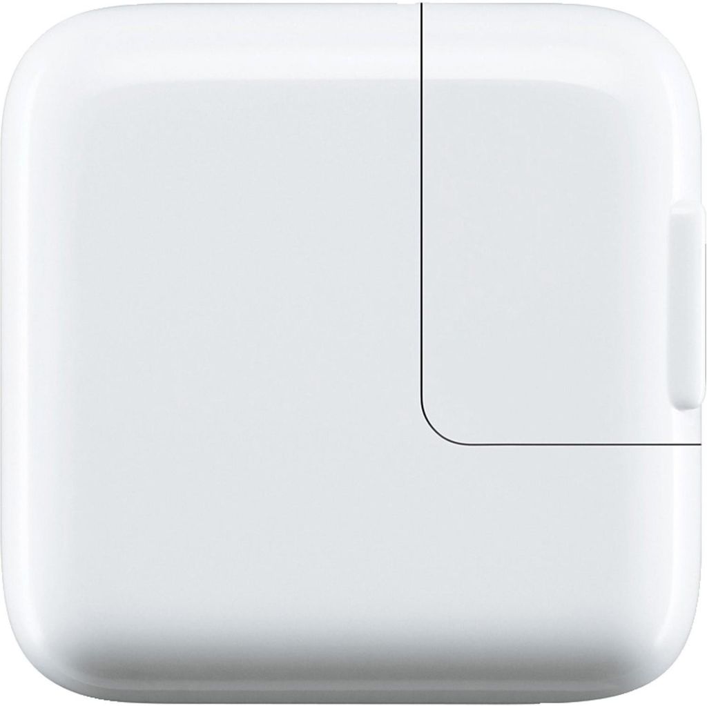 A white Apple 12W USB power adapter is shown against a white background.