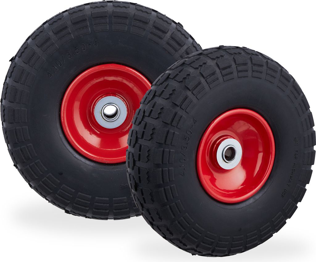 Relaxdays 2X Sackkarrenrad pannensichere Vollgummireifen 4.13.5-4" 16 mm Achse