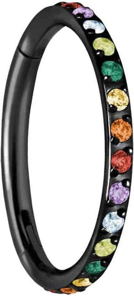 Ohrpiercing, Nasenpiercing, Septum Piercing Titan Segmentring Clicker EINGEFASSTE BUNTE KRISTALLE Schwarz Innendurchmesser: 10 mm