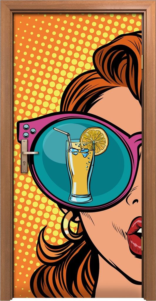 Türposter 90x200 cm Türaufkleber Türtapete Türfolie Klebefolie Kunst groß Comic Cartoon Pop-Art Frau