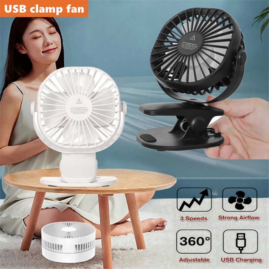 Mini Tisch Lüfter Leise Ventilator Clip Tischventilator mit Akku Leise USB Fan Schwarz
