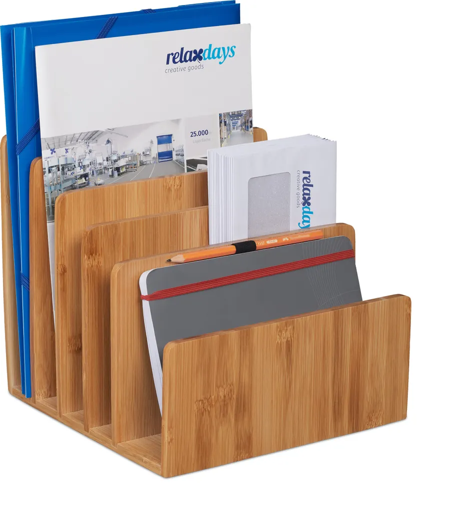 Relaxdays Briefständer 10031611_0 Marrone - Organizer A4 in Bambù