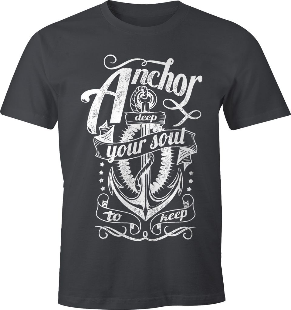 Herren T-Shirt - Anker Motiv Aufdruck Anchor your Soul Seemann - Moonworks dunkelgrau S