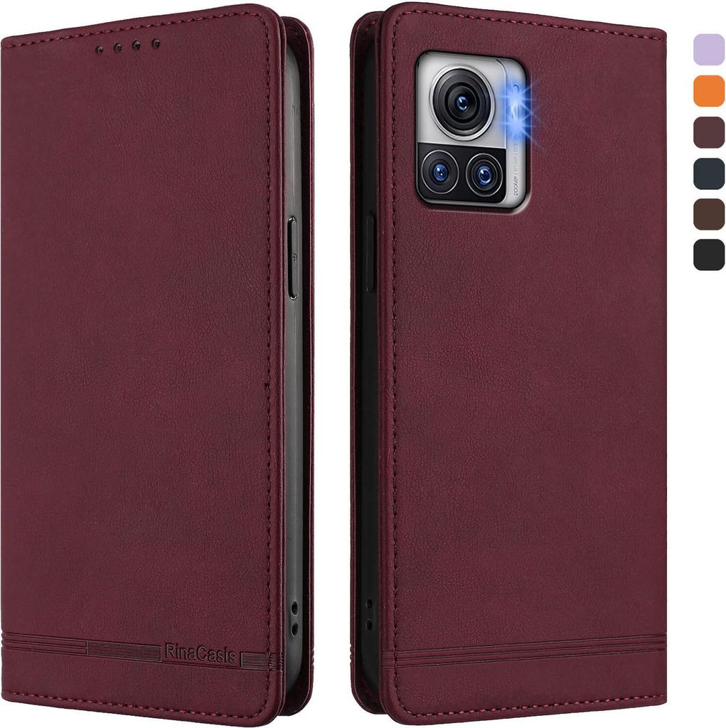 Hülle für Motorola Edge 30 Ultra/Moto X30 Pro, Retro Kunstleder Ständer Klapphülle mit Kartenfächer und Magnetische Rot