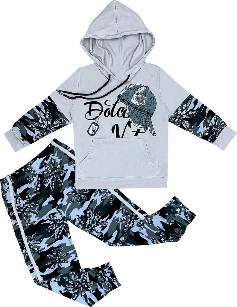 Jungen Freizeitanzug Hausanzug zweiteilig - Camouflage - Grau