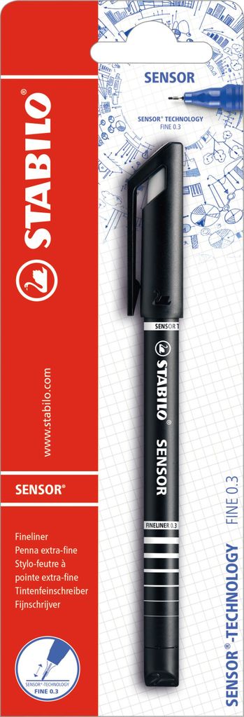 Fineliner mit gefederter Spitze - STABILO SENSOR F - fein - Einzelstift - schwarz