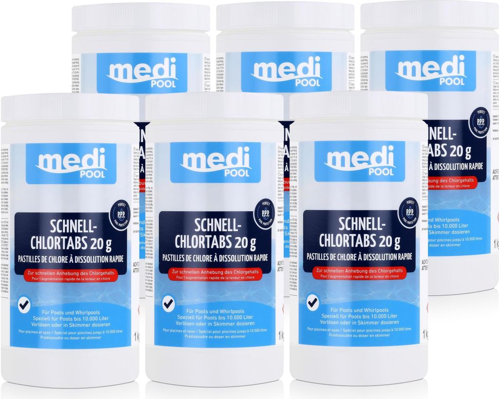 mediPOOL Schnell-Chlortabs 1kg - Anhebung des Chlorgehalts (6er Pack)