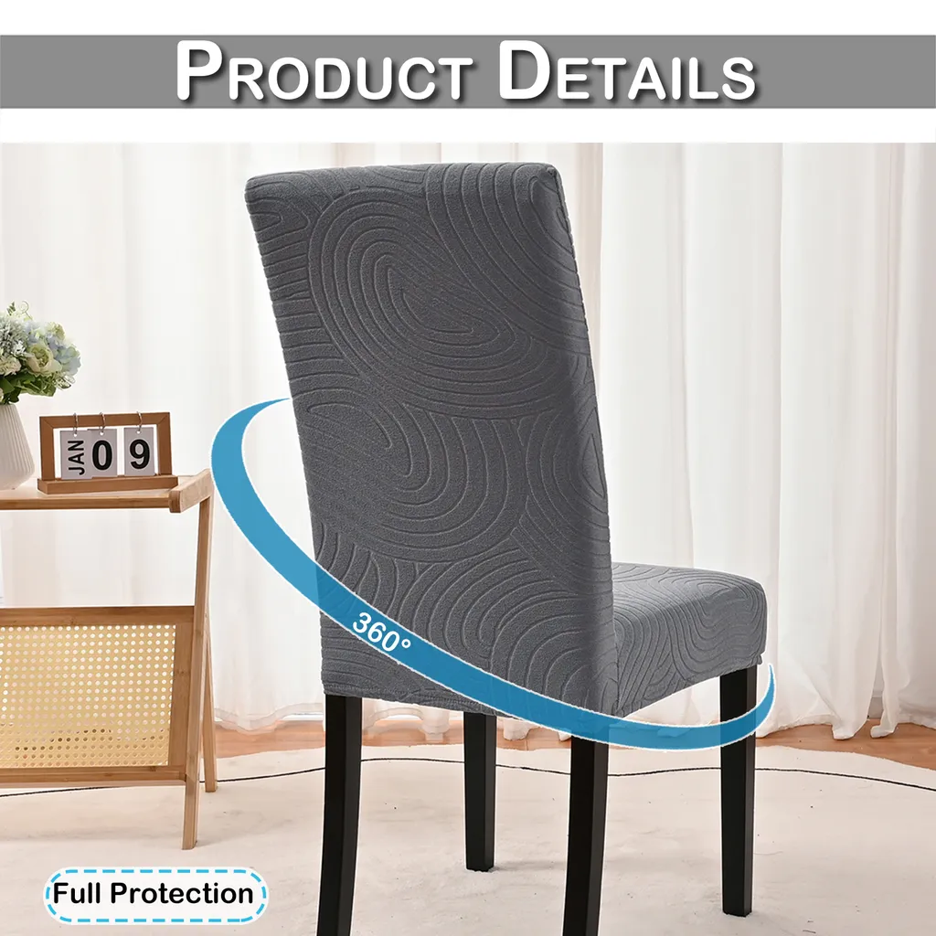 Set 4 Coprisedia Jacquard Grigio Impermeabili | Fodere Sedie Sala Pranzo - 3