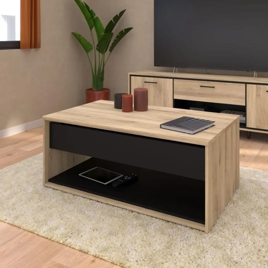 Table basse relevable OSTARA rectangulaire chêne et noir 110x65 cm - 2