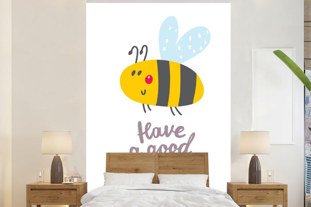 MuchoWow Fototapete für Wohnzimmer oder Schlafzimmer Wandtapete Vinyl Motivtapete Zitate - Einen schönen Tag - Biene - Illustration - Kinder - ...