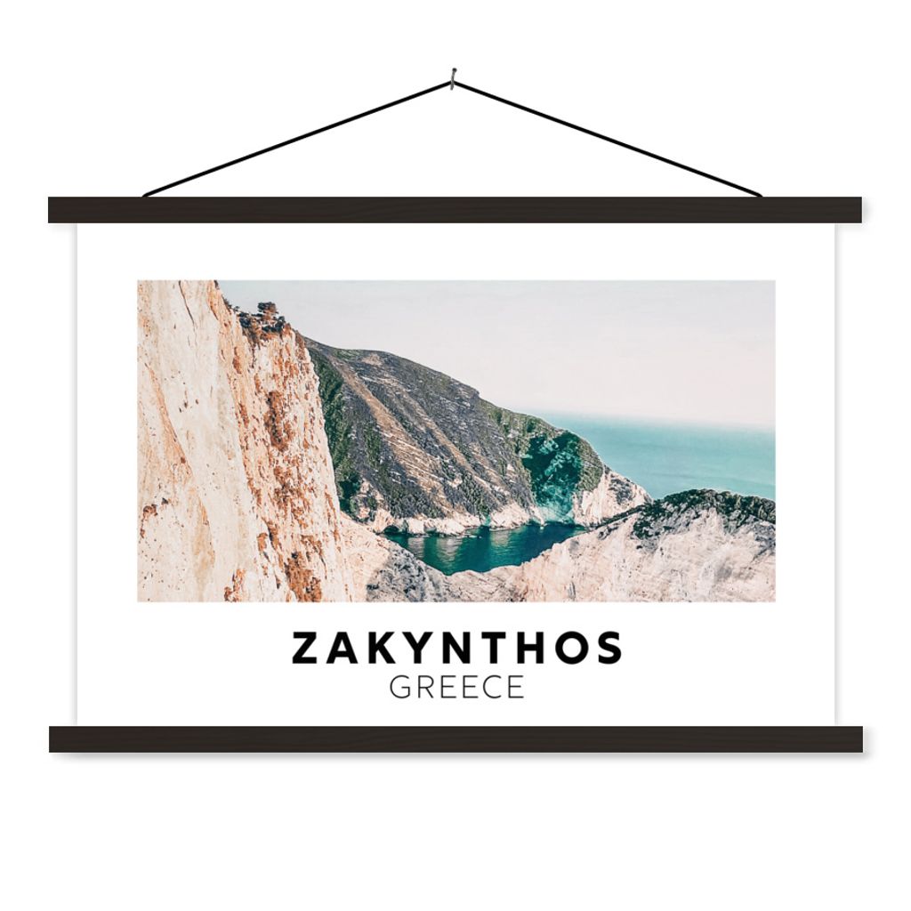 MuchoWow Textilposter Griechenland - Insel - Berge 90x60 cm mit schwarzem Rahmen - Aufhängungssatz