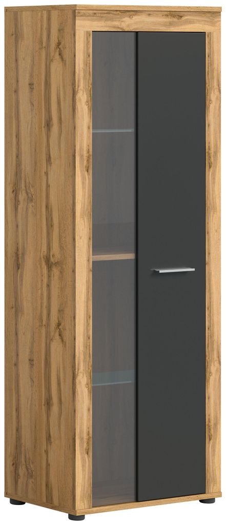 Jam Vitrinenschrank 1 Glastür grau, Eiche Nachbildung.