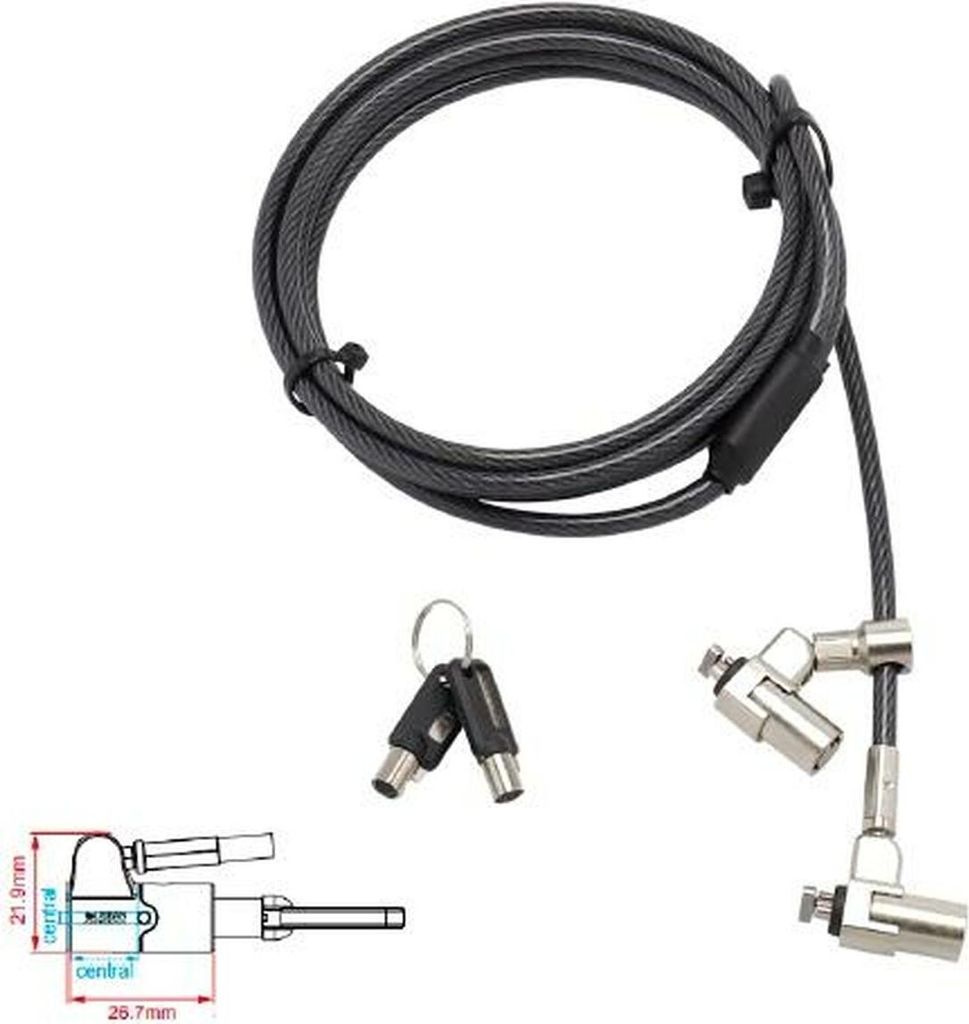 Urban Factory DOUBLE HEAD SECURITY CABLE FOR NOTEBOOK WITH 2 LOCKS TYPE, Schwarz