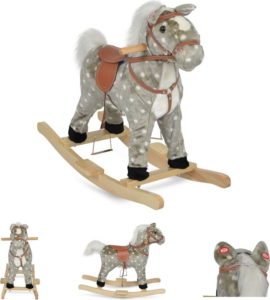 Moni Plüsch Schaukelpferd Spotty WJ-001, Schweif und Mund beweglich, Sound grau