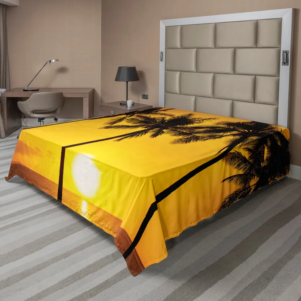 Drap de lit doux en microfibre thème cocotier doré et plage 266x260 cm