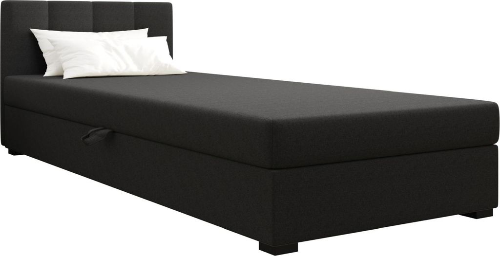 AURA SOFA Boxspringbett ZIKA 120x195 Komplett-Set mit Bonell Matratze, Polsterbett mit Bettkästen - Dunkelgrau, SAWANA 05