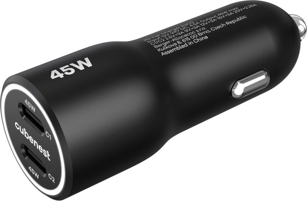 Caricabatterie da auto Cubenest PD 45W 2xUSB-C E2C0 - nero Immagine del prodotto 