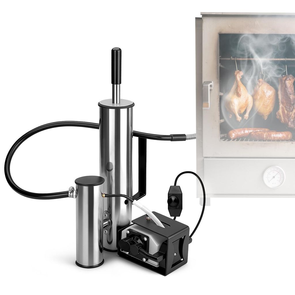 A smoking generator and a smoker with food inside, presented on a white background.