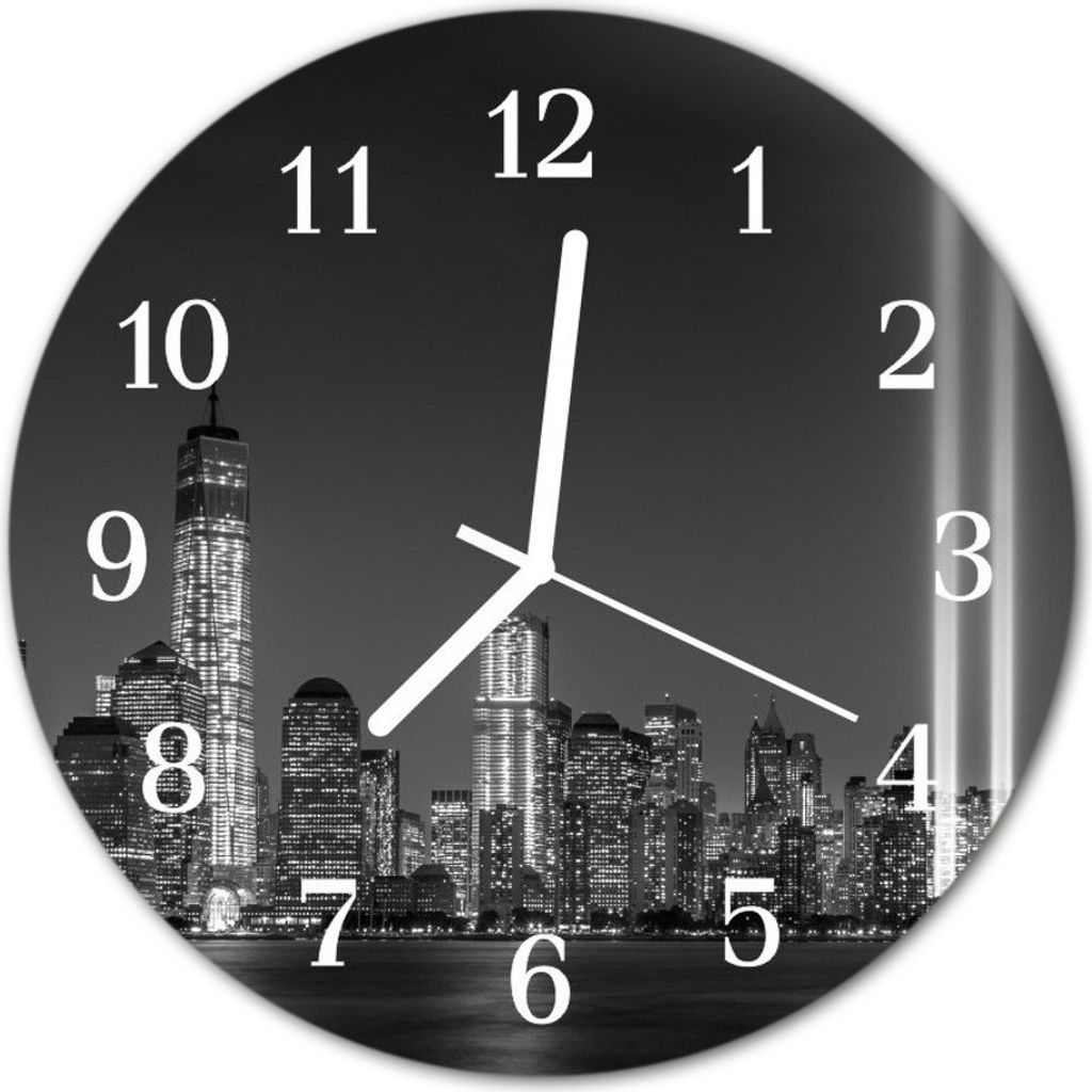 Glasuhr Wanduhr Küchenuhr Echt-Glas 30fi cm Skyline schwarz