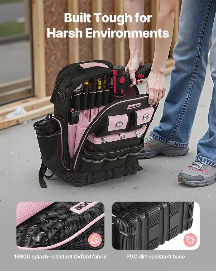 Sac à dos de chantier porte-outils 56 compartiments avec base rigide - 3