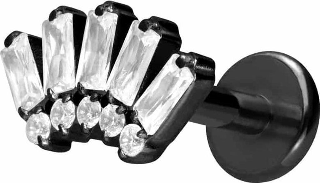 Ohrpiercing, Nasenpiercing Titan Labret mit Innengewinde 10 EINGEFASSTE KRISTALLE Schwarz Stablänge: 8mm | Stabstärke: 1,2mm