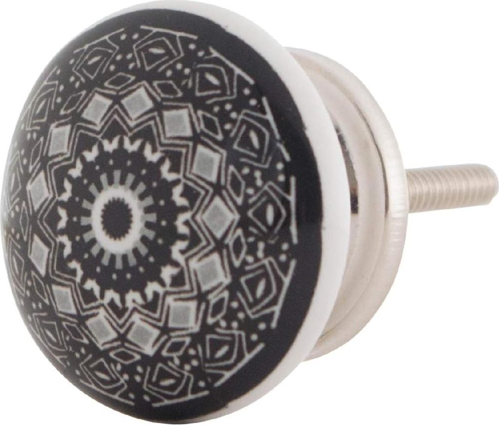 Möbelknöpfe Keramik Mandala Energy Shabby-Chic - Set von 10 - Schwarz-weiß - Schrankknöpfe Türgriff Schrankknöpfe Kinderzimmer