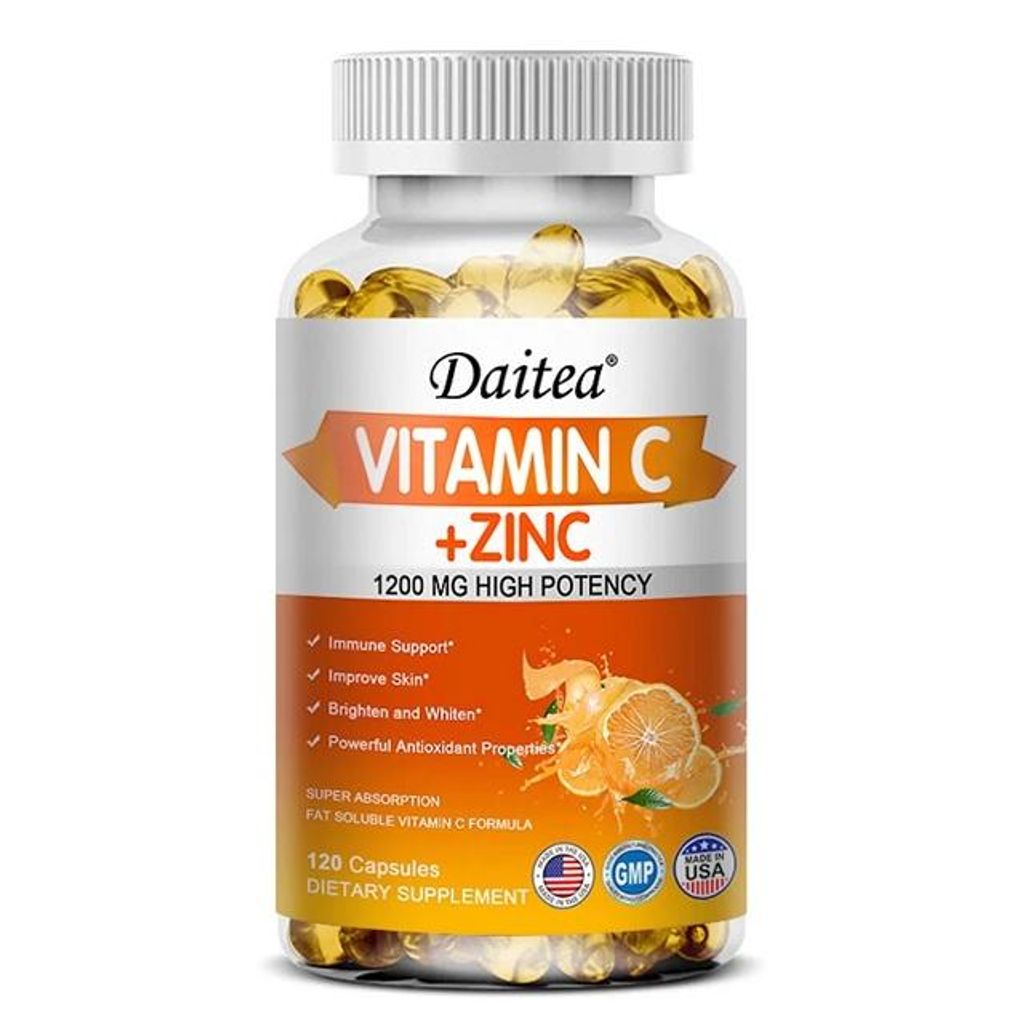 Vitamin C + Zinc (120 Kapseln) Nahrungsergänzungsmittel, Immunsystem, Haut, Hautstraffung, Hautverfeinerung, Antioxidant, Hautgesundheit, Collagen