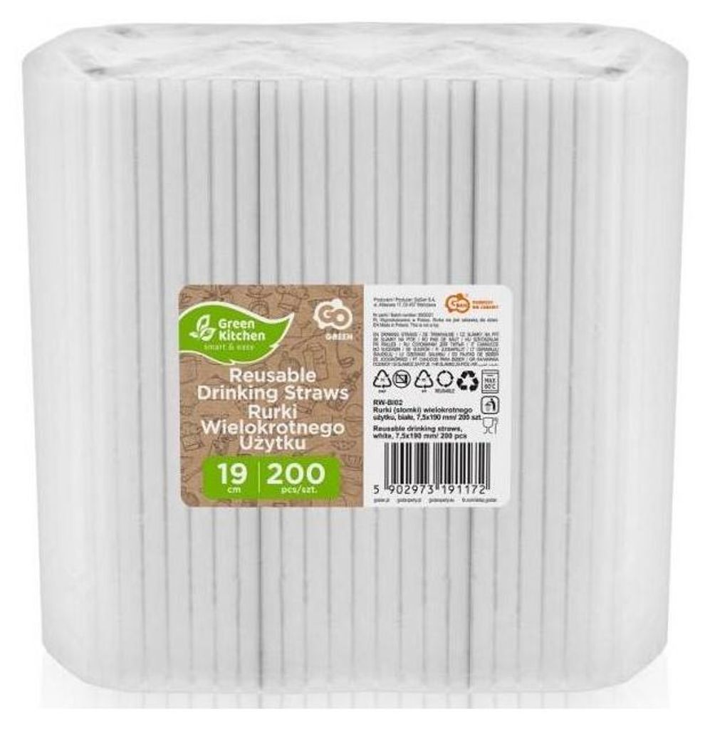 200 cannucce di plastica riutilizzabili / cannucce bianche Immagine del prodotto 