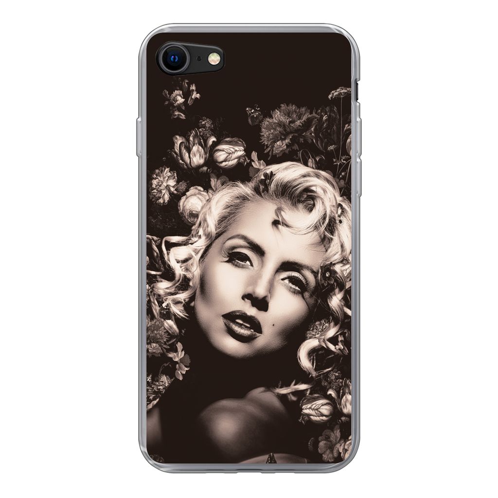 MuchoWow Handyhülle Schutzhülle Hülle für iPhone 7 Frau - Blumen - Schmetterling Silikon Softcase Handy Hülle - Kartenhalter