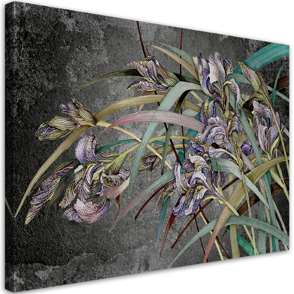 Leinwandbild Schwertlilienblüten im Wind 100x70 Feeby Schwarz bild für die wand bereit zum aufhängen