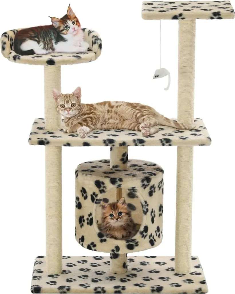 Arbre à chat beige 95 cm The Living Store avec Poteaux Sisal à Griffer