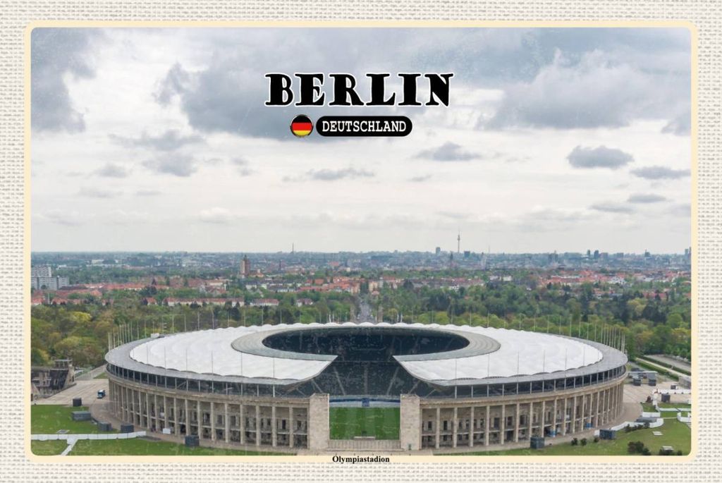 vianmo Holzschild 12x18 cm Berlin Olympiastadion Bildmotiv Reisemotiv Abenteuer Reisen