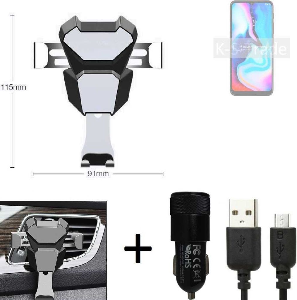 K-S-Trade KFZ Halterung kompatibel mit Motorola Moto E7 Plus Halterung Lüftungshalterung Lüftungsschlitz schwarz-silber Autohalterung Handy inkl.