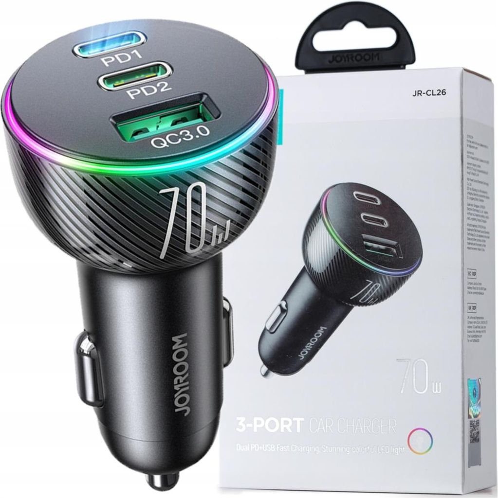 Joyroom Ładowarka Samochodowa 70W Z 3 Portami: Usb, 2 X Usb Zdjęcie produktu 