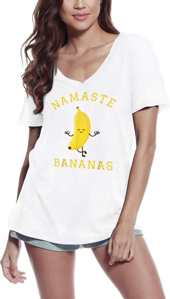 Damen Grafik T-Shirt V-Ausschnitt Namaste Bananas Yoga Öko-Verantwortlich Vintage Jahrgang Kurzarm Lustige Druck Geburtstag Geschenk Frau