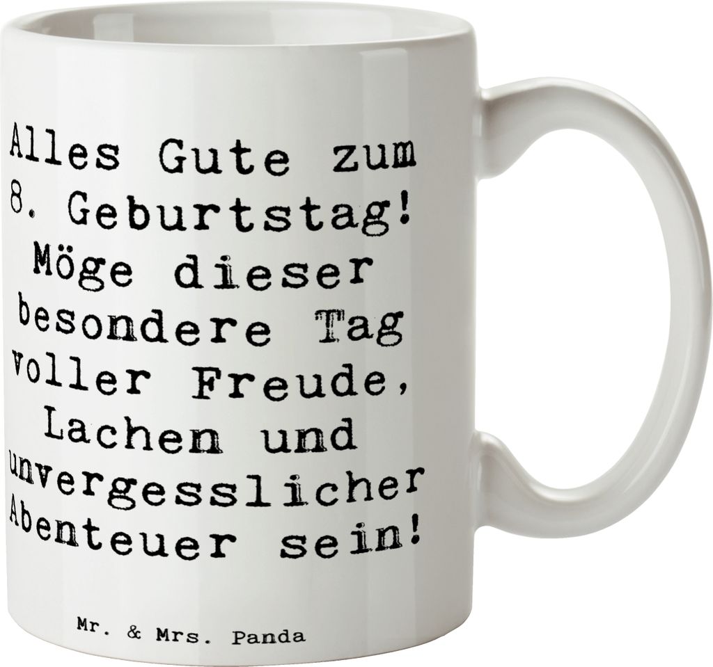 Mr. & Mrs. Panda Kaffeebecher Spruch 8. Geburtstag Abenteuer - Weiß - Geschenk, Geburtstagsgeschenk, Freude, Geburtstagsgruß, Becher, Tasse, Happ...