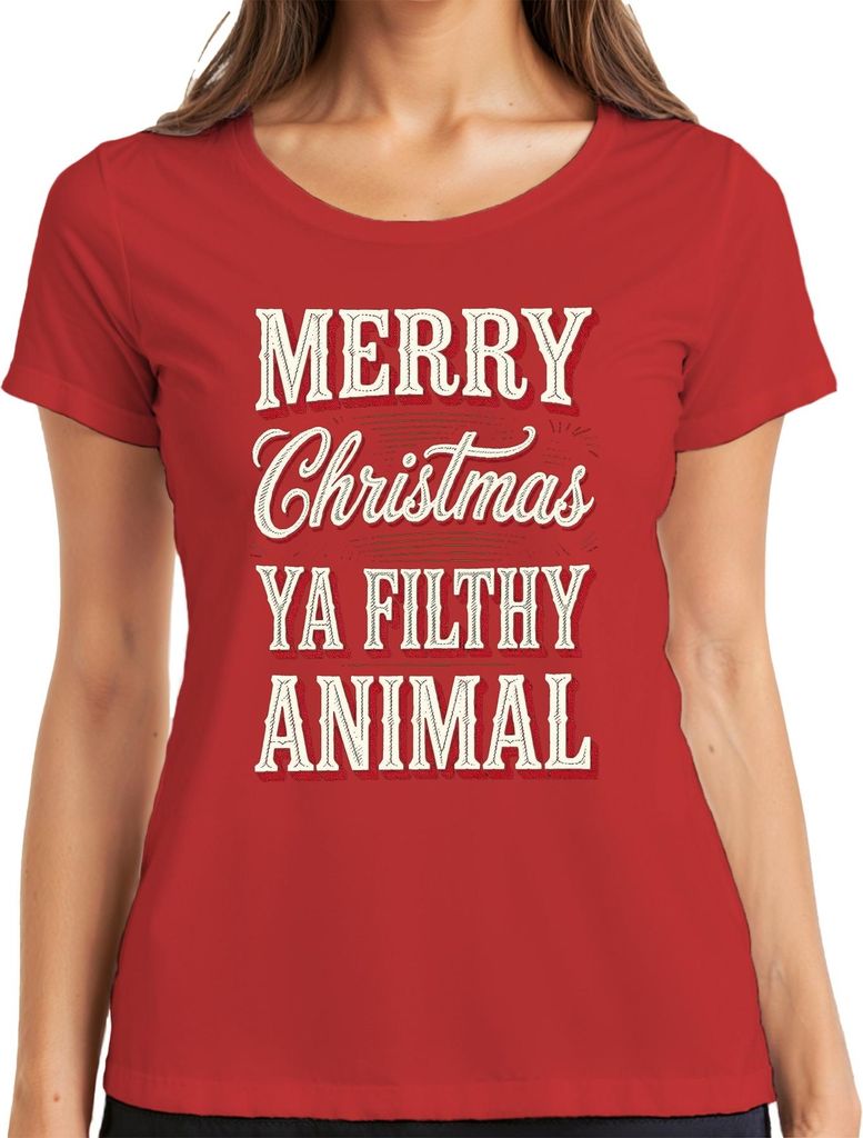 Merry Christmas filthy animal Weihnachten lustig Weihnachtsfeier Damen T-Shirt, Rot, L