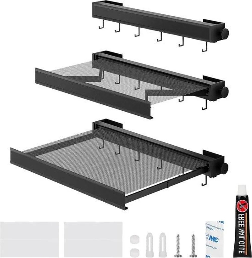 Étendoir à linge mural en aluminium noir 45 cm pour petite buanderie