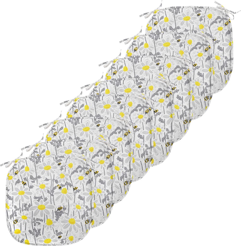 ABAKUHAUS Gelb Polster für Esszimmerstühle, Bienen Kamille Wiese, Dekoratives wasserfestes Kissen mit Riemen für Küchensitze, 40 cm x 40 cm-8er...