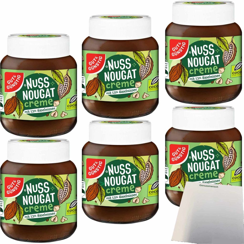 Gut & Günstig Nuss-Nougat-Creme mit 13% Haselnüssen 6er Pack (6x400g Glas) + usy Block