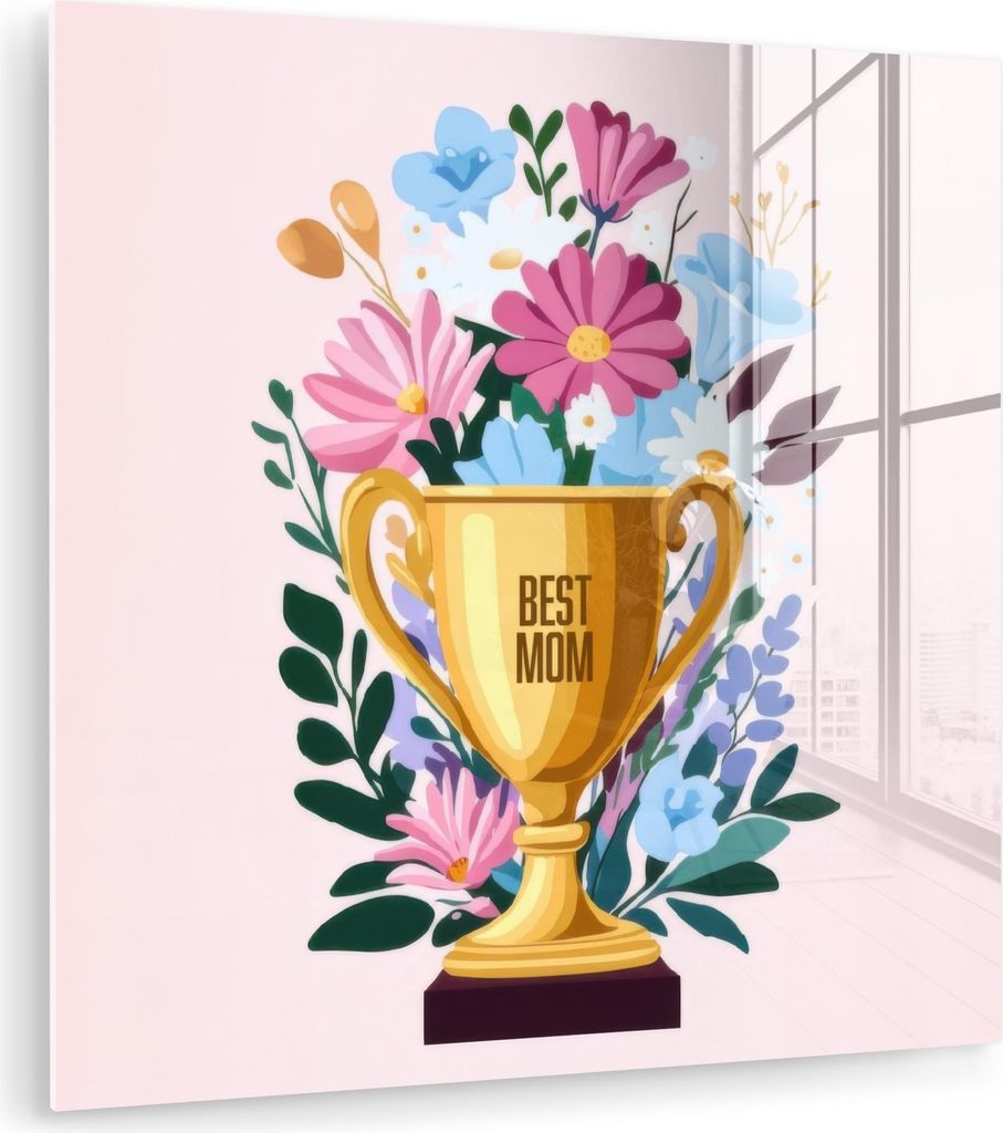 MuchoWow Glasbilder - Bilder auf Wandbild - Foto auf Glas Trophäe - Beste Mutter - Blumen - Bunt 20x20 cm Wanddekoration aus Glas - Acrylglasbild ...