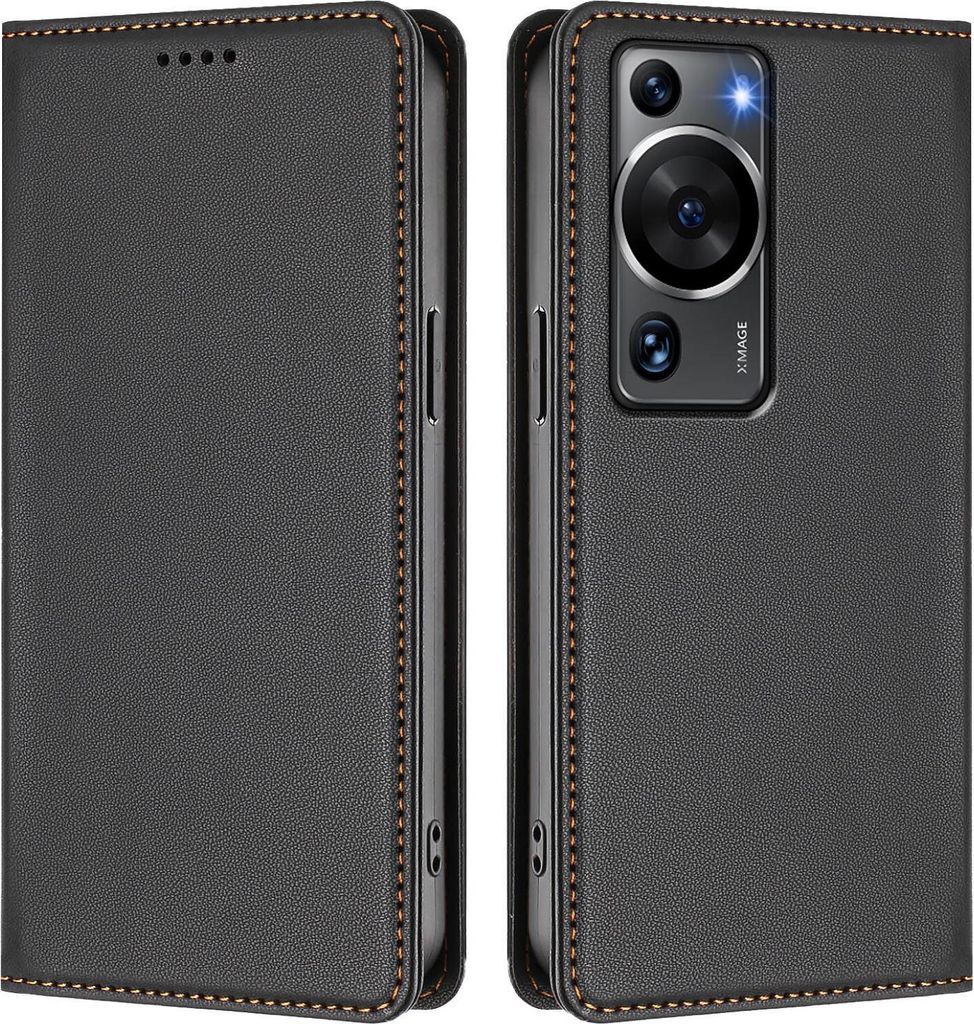 Handyhülle für Huawei P60 / P60 Pro, Kunstleder Klapphülle Stoßfeste Magnetische Hülle mit Ständer Schwarz