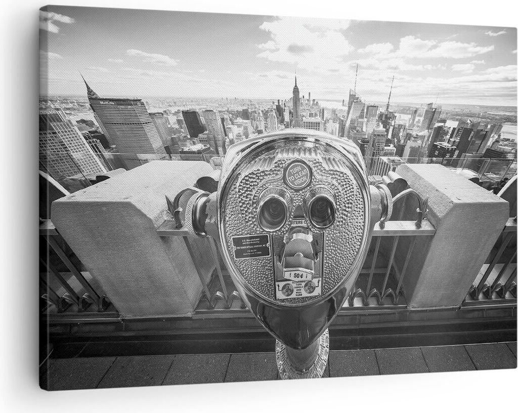 Bild auf Leinwand - Leinwandbild - Einteilig - Manhattan Fernglas Ansicht - 70x50cm - Wand Bild - Wanddeko - Wandbilder - Leinwanddruck - Bilder - ...