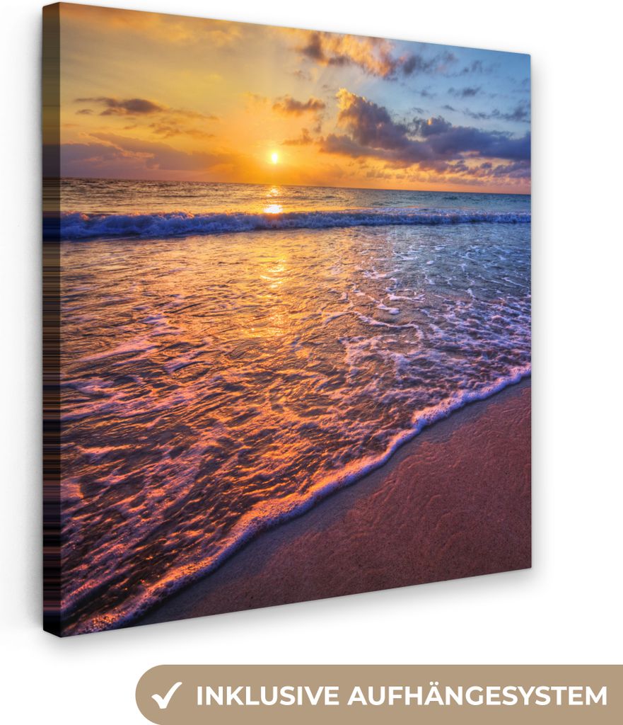 MuchoWow - Leinwandbilder - Meer - Strand - Sonnenuntergang - Wolken - Horizont, Wandbild, Wanddeko Bilder Wohnzimmer, 20x20 cm