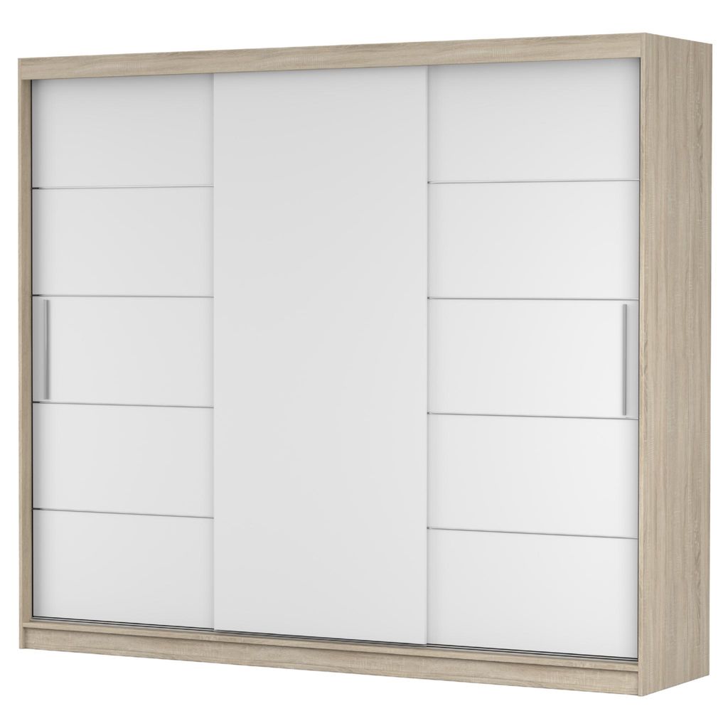 Schwebetürenschrank Alba 250 cm Sonoma/Weiß, ohne Spiegel Produktbild 