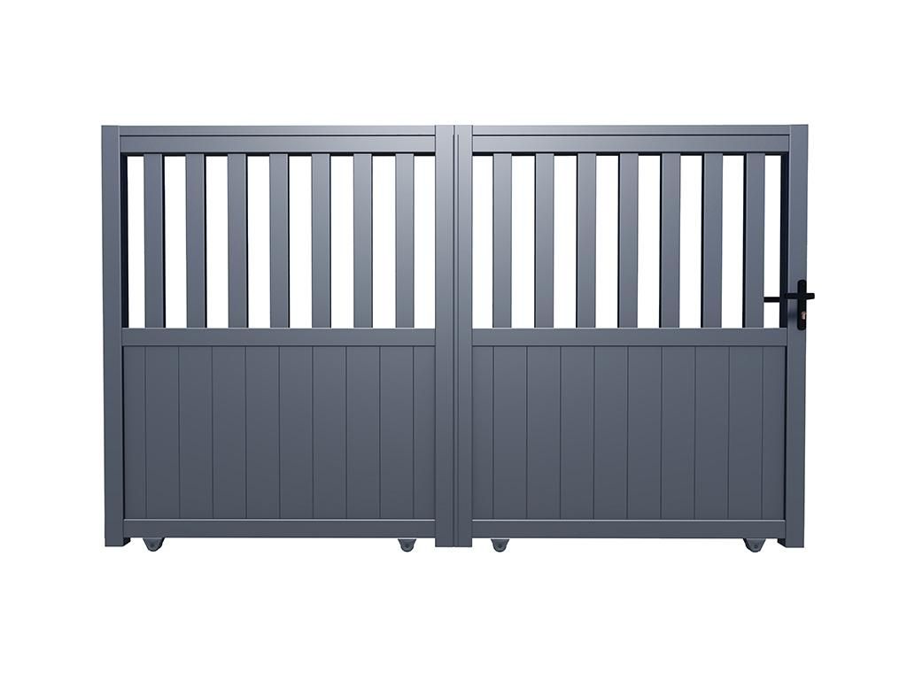 Elektrische Schiebetür aus perforiertem Aluminium L 401 x H 140 cm anthrazit Bausatz TARNOS II