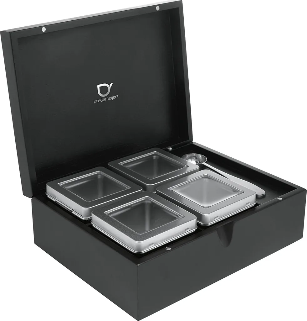 Boîte à Thé Anti-Humidité 4 Boîtes et Cuillère Noire Mate Bredemeijer